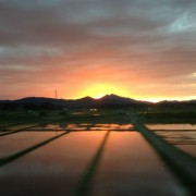 夕映えの筑波山